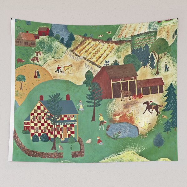 Item preview, Primitive Naïve Folk Art Countryside Farm Scene  designed and sold by StudioTina.