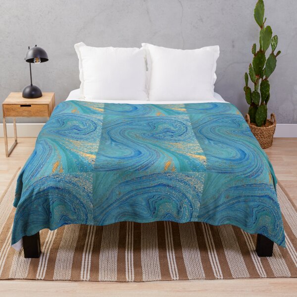 Item preview, Turquoise Blue & Gold Liquid Marble Art designed and sold by newburyboutique.