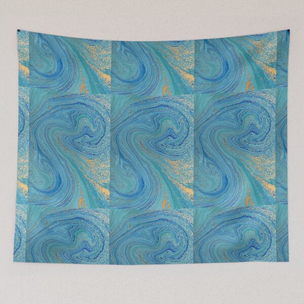 Item preview, Turquoise Blue & Gold Liquid Marble Art designed and sold by newburyboutique.