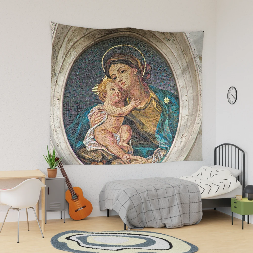 Our Lady of Walsingham tile mural - religious wall art - online mosaic - Virgin Mary art - Madonna and Child - ready to hang - made in Italy