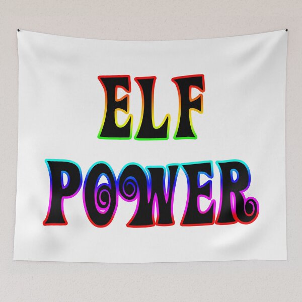 Item preview, "Elf Power" text in retro 1960s Hippie Font, Outlined with Rainbow Colors designed and sold by HBBArtShop.