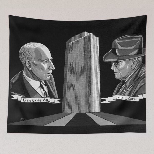 Item preview, Giants of Albany, Erastus Corning 2nd, Corning Tower, and Dan O'Connell, Black and white acrylic painting designed and sold by HBBArtShop.
