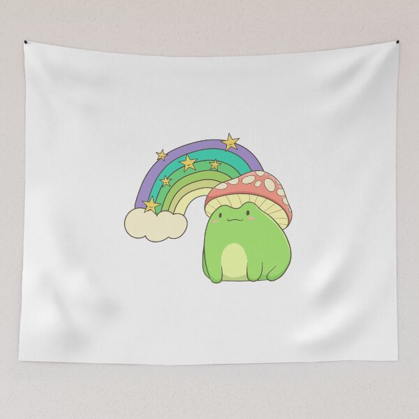 Item preview, Cottagecore Frog With Rainbow, Toadstool Mushroom Hat designed and sold by Delightfully Cynical.