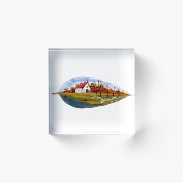 Old Chapel Landscape Painting on Gumleaf Acrylic Block