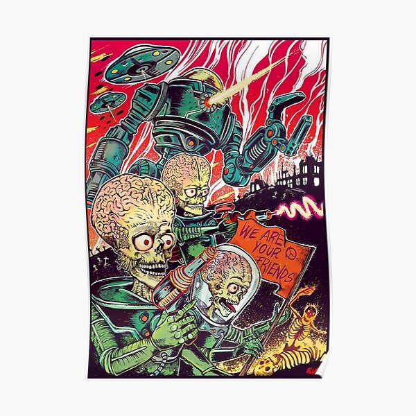 Mars Attacks! Ack! Vintage green alien martian Poster