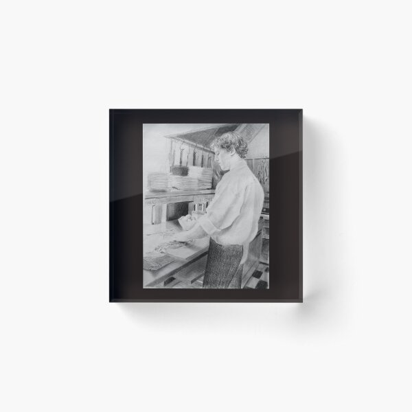 Chef - drawing charcoal by Avril Thomas Acrylic Block