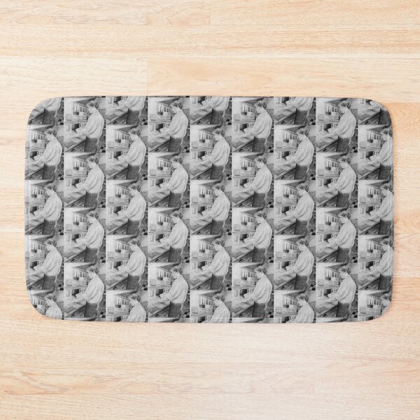Chef - drawing charcoal by Avril Thomas Bath Mat