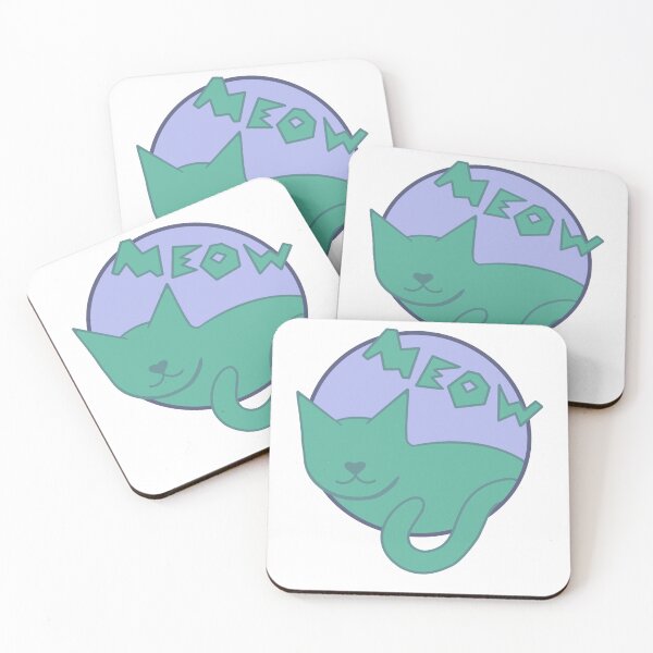 Item preview, Meow Green Kitten with Purple Circle Retro Vintage 1980s designed and sold by marie-inks.