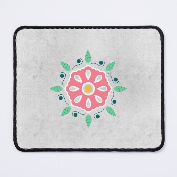 Item preview, Floral ornament symmetrical relaxing pink flower rose with green leaves designed and sold by marie-inks.