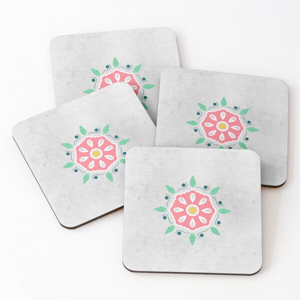 Item preview, Floral ornament symmetrical relaxing pink flower rose with green leaves designed and sold by marie-inks.