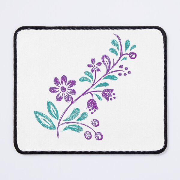 Item preview, Boho folklore flowers purple and mint sketchy ink bohemian designed and sold by marie-inks.