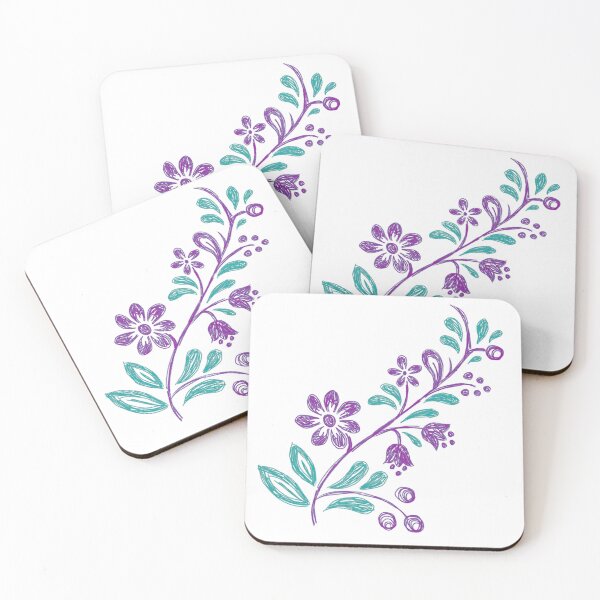 Item preview, Boho folklore flowers purple and mint sketchy ink bohemian designed and sold by marie-inks.