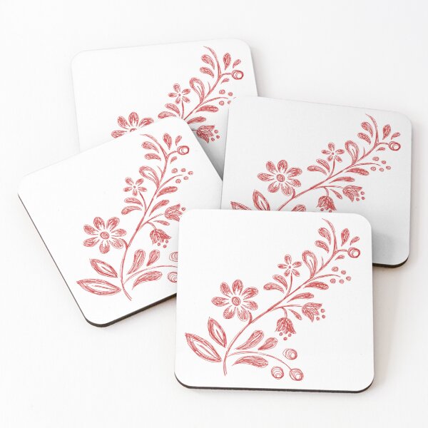 Item preview, Boho folklore flowers red sketchy ink style  designed and sold by marie-inks.