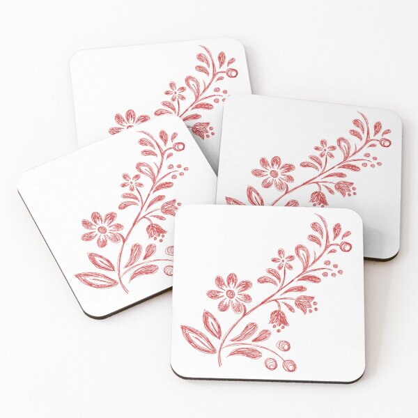 Item preview, Boho folklore flowers sketchy ink red designed and sold by marie-inks.