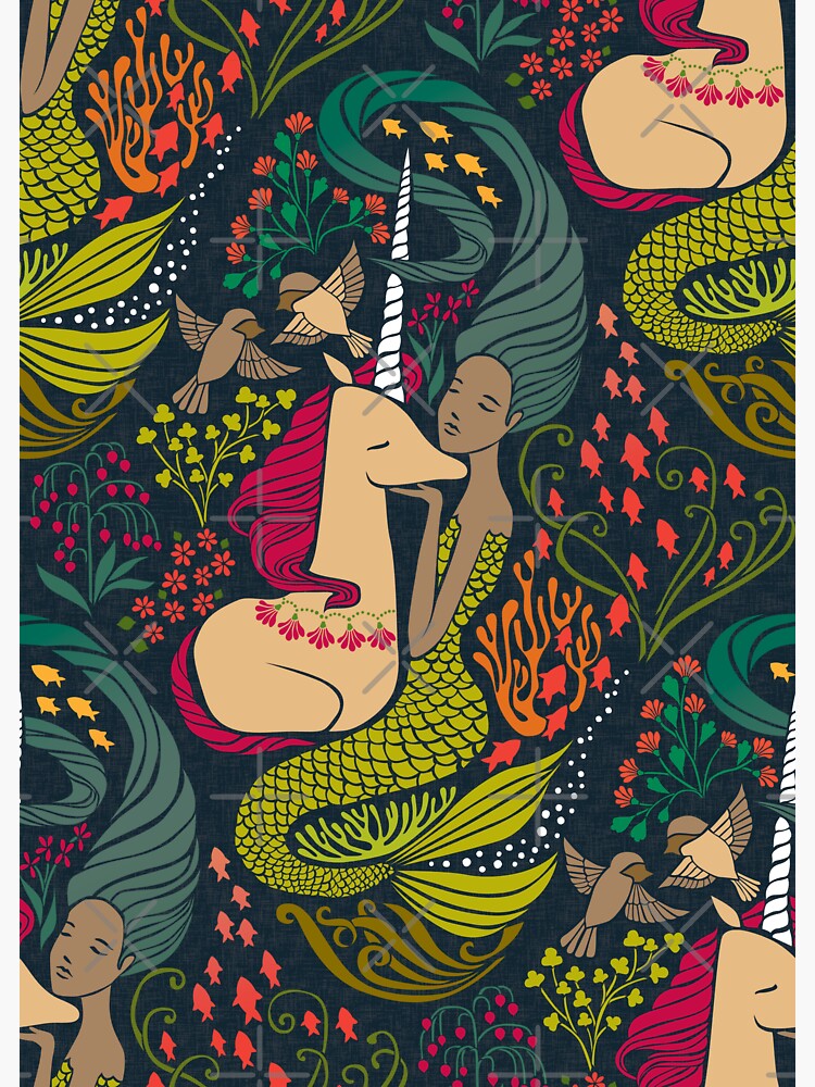 Thumbnail 3 of 3, Sticker, The Mermaid and the Unicorn - Mamara designed and sold by ceciliamok.