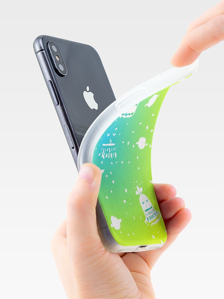 Alternate view of Neon Alien Spaceship Pattern iPhone Case