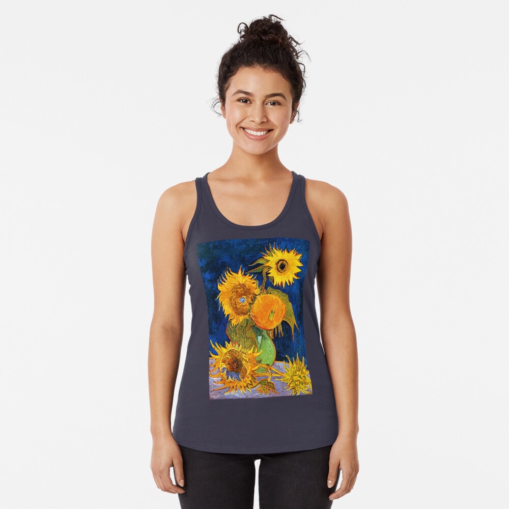 Discover Vincent van Gogh's Still Life - "Vase with Five Sunflowers" Racerback Tank Top