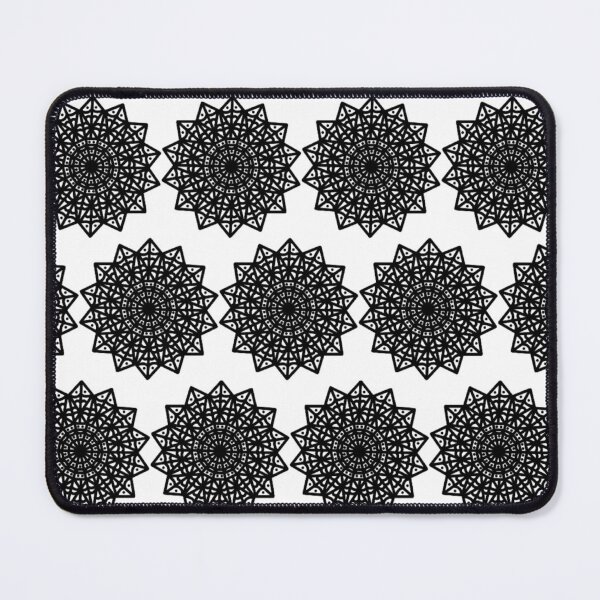 Item preview, White over Black abstract line art flower pattern designed and sold by Wild-Rose-.