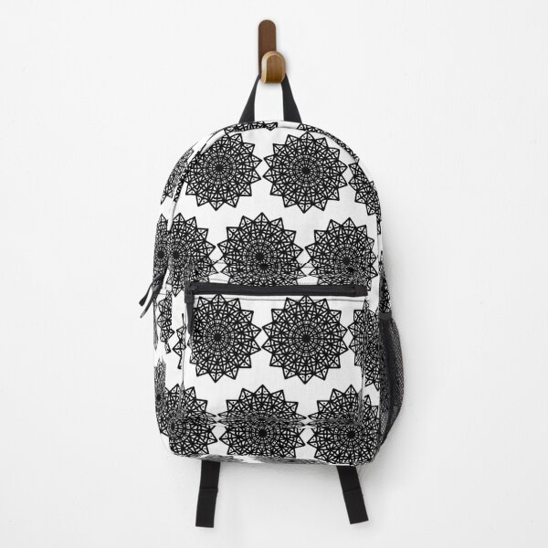 Item preview, White over Black abstract line art flower pattern designed and sold by Wild-Rose-.