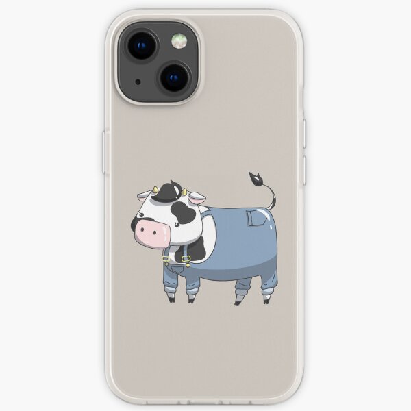 cute blue white black cow in jean overalls iPhone Soft Case