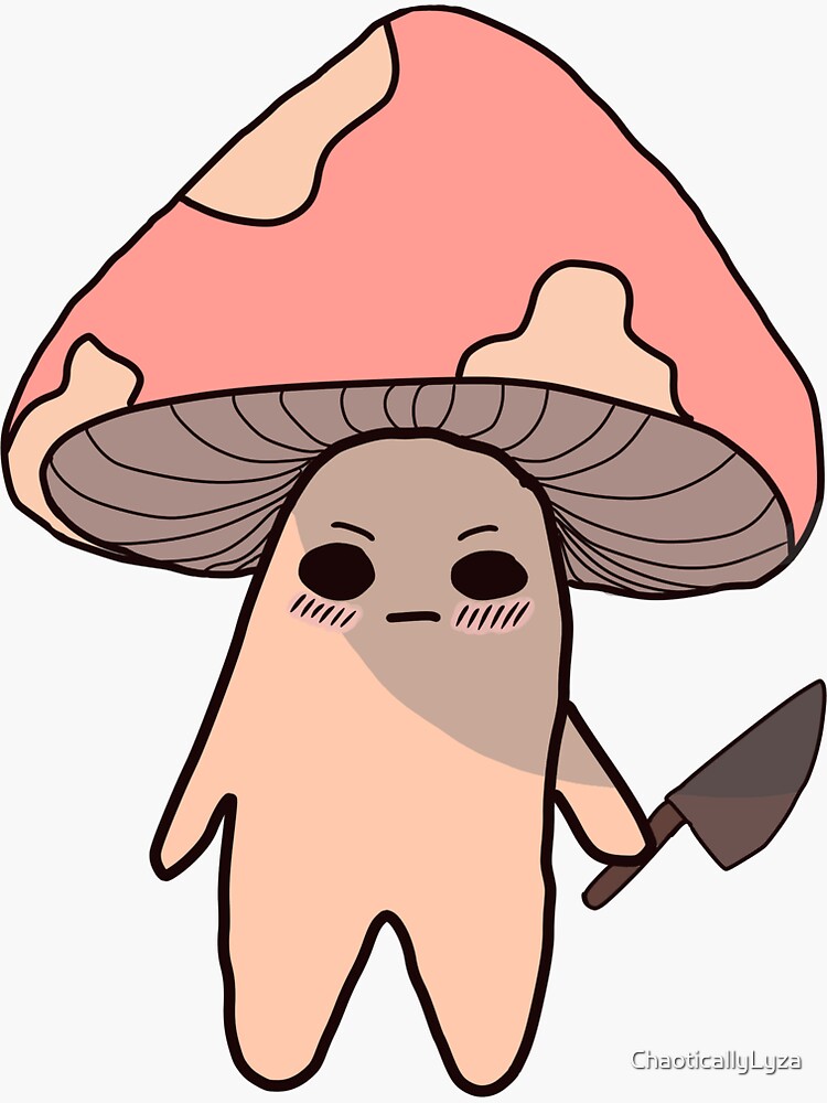 "Peach Mushroom Holding a Knife" Sticker for Sale by ChaoticallyLyza