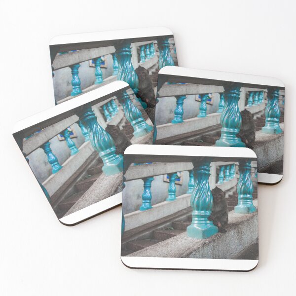 Item preview, Thai baby monkey on a blue staircase  designed and sold by marie-inks.