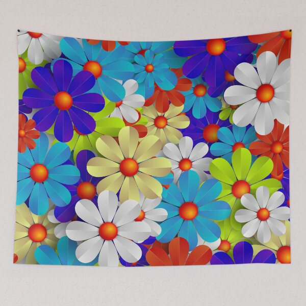 Item preview, Deep Blue Sky Lime Green White Paper Flower Pattern designed and sold by risingrocket.