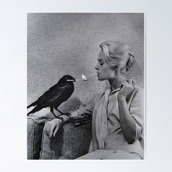 Artikel-Vorschau von Tippi Hedren lässt sich am Set von The Birds ihre Zigarette von einer Krähe anzünden, designt und verkauft von conniewhitley.