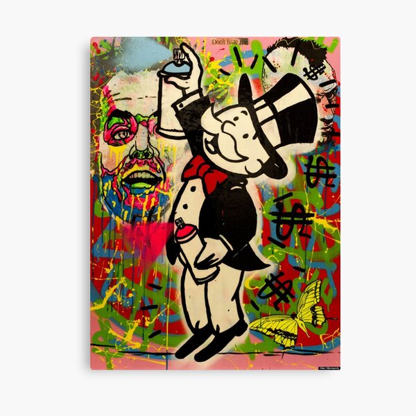 Alec Monopoly Canvas Print Rich And Mr Monopoly Each Holding $ Bag Framed  Art