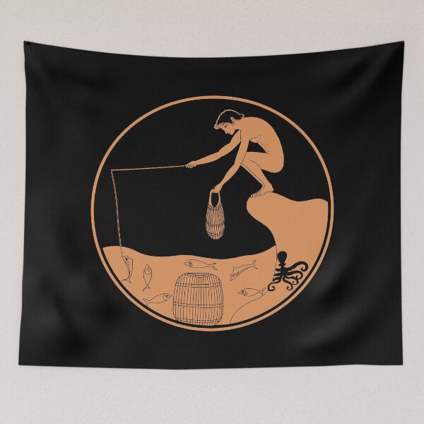 Item preview, An octopus hiding from a fisherman - Ancient Greek collection. designed and sold by archaeologyart.