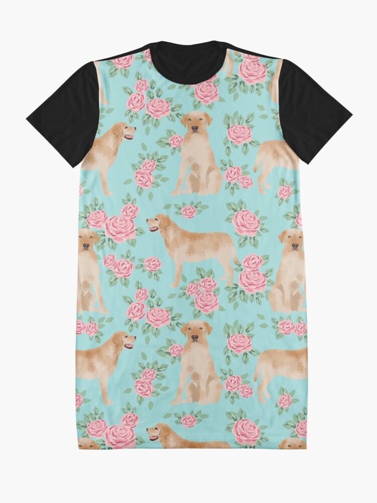 Alternate view of Yellow Labrador Retriever dog breed pet portraits floral dog pattern gifts for dog lover by PetFriendly Graphic T-Shirt Dress