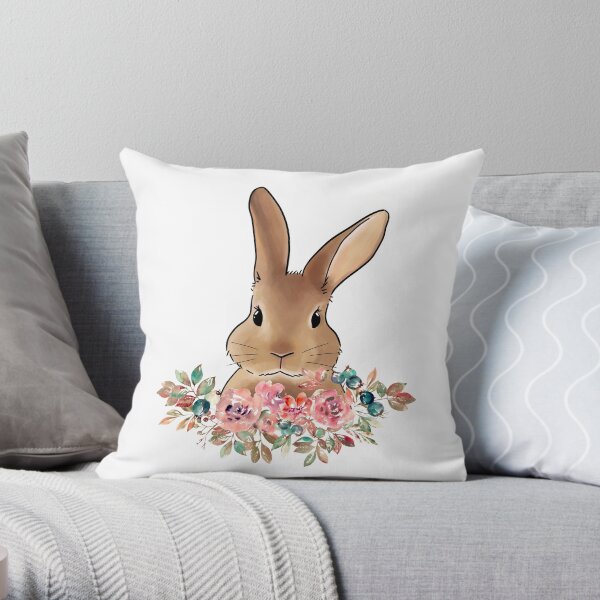 Wall Tattoo Pastel Rabbit with Flowers Holding Cushion Set 