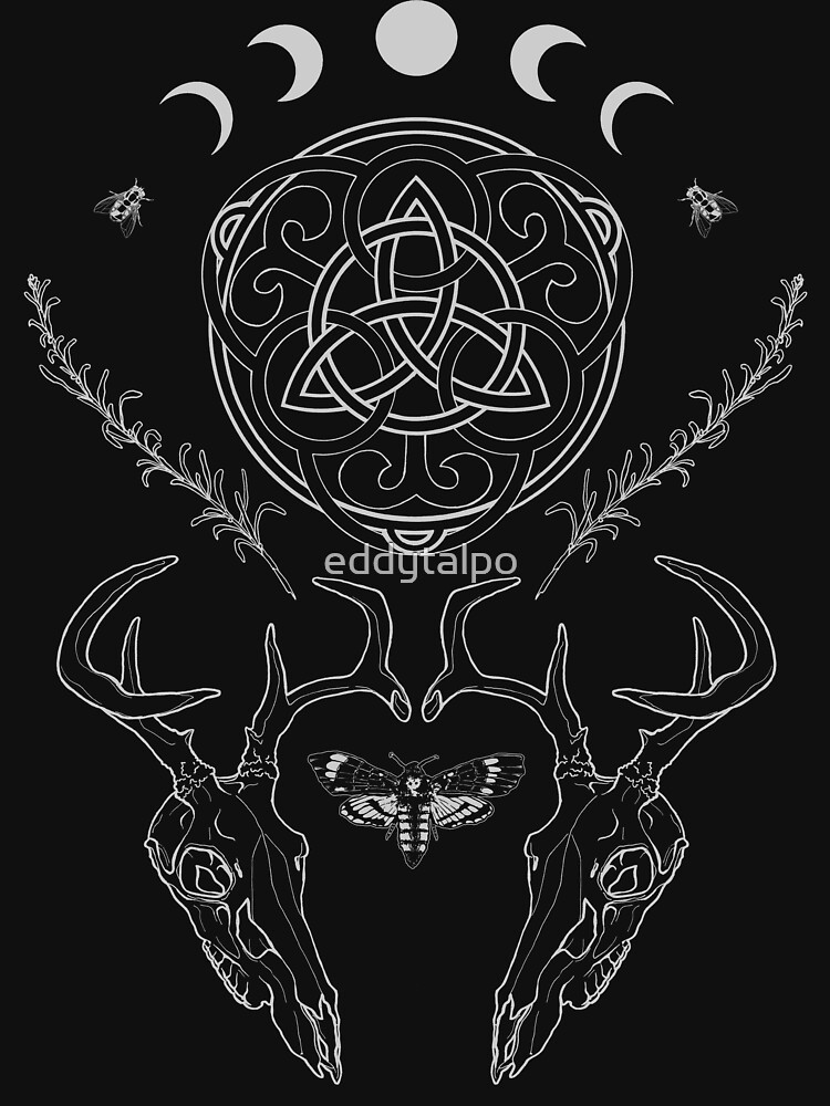 Mystic Triskell Moon Phase Deer Skull by eddytalpo