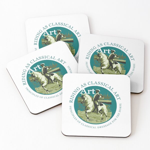 Artikelvorschau, Traditionelle klassische Dressur als Kunstlogo, weißes Pferd im Kreis. Perfektes Geschenk für Pferdeliebhaber entworfen und verkauft von DappleDesign.