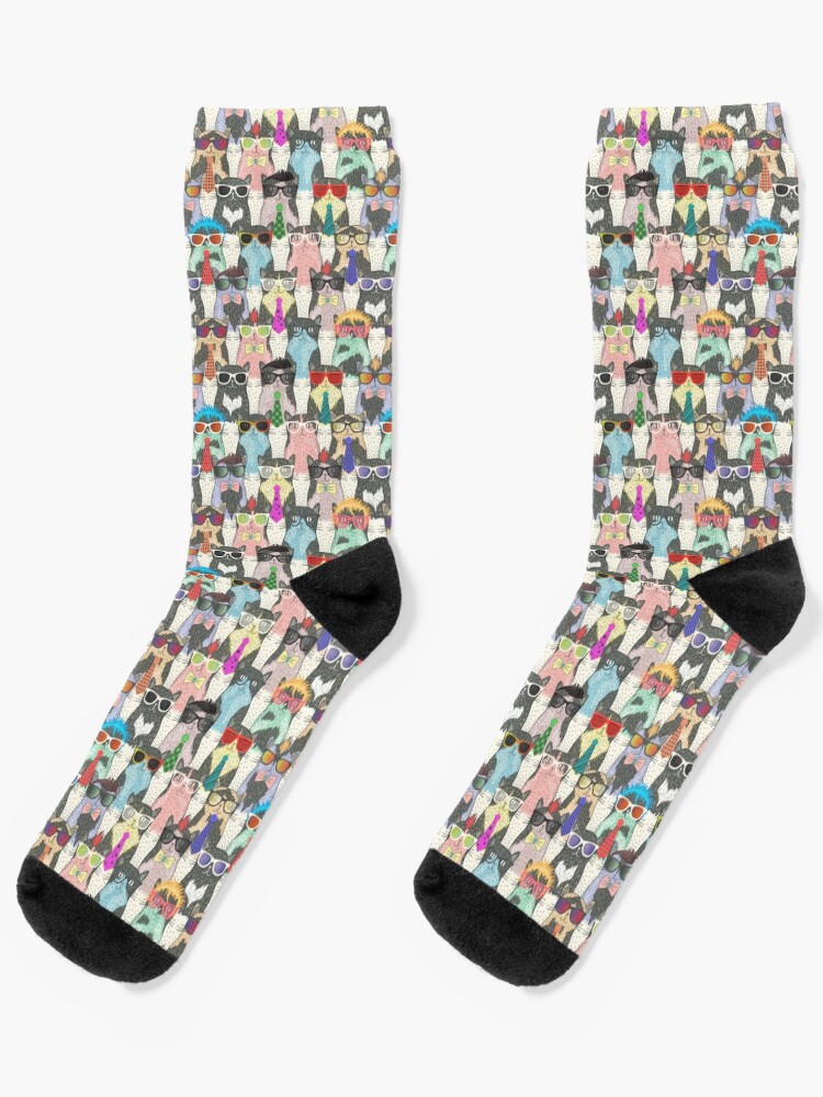 Thumbnail 1 of 5, Socks, Cool Cats Pattern designed and sold by Teecha.