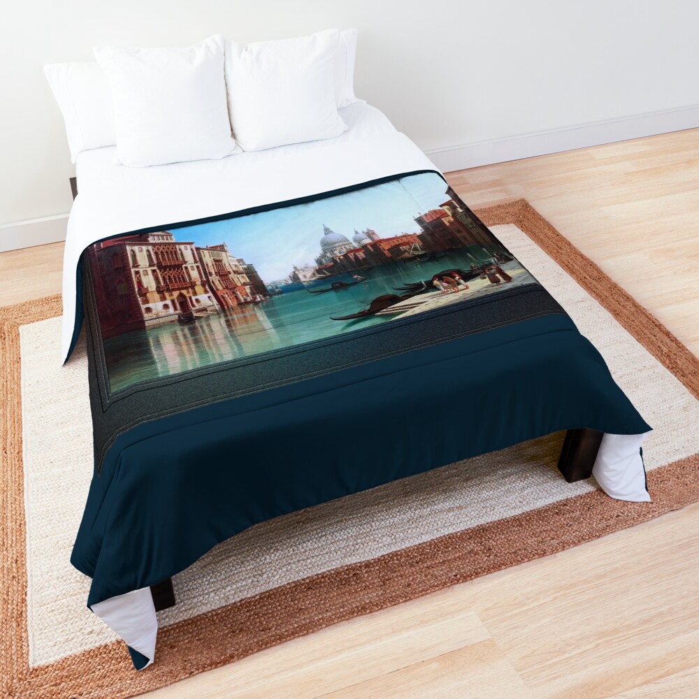 View of Canal Grande In Venice by Gustaf Wilhelm Palm - A Beautiful Balance Of Color 2 View of Canal Grande in Venice by Gustaf Wilhelm Palm Remastered Xzendor7 Classical Art Old Masters Reproductions Comforter