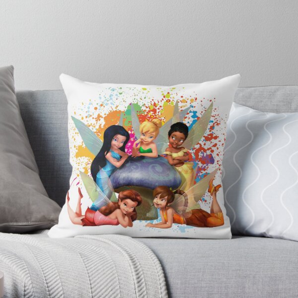 Disney Tinkerbell Pillow/ Disney Tinkerbell Fairy Room Décor/ Tinkerbell  Floral Throw Pillow Gift/ Bedroom Decoration Fairy Throw Pillow