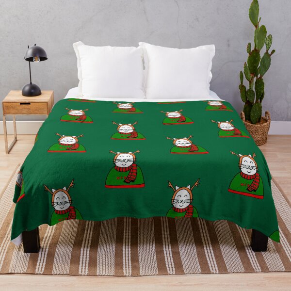 Item preview, Christmas Theme Holiday Cute Smiling Cat Reindeer Decoration Scarf Cartoon designed and sold by wenjunior.