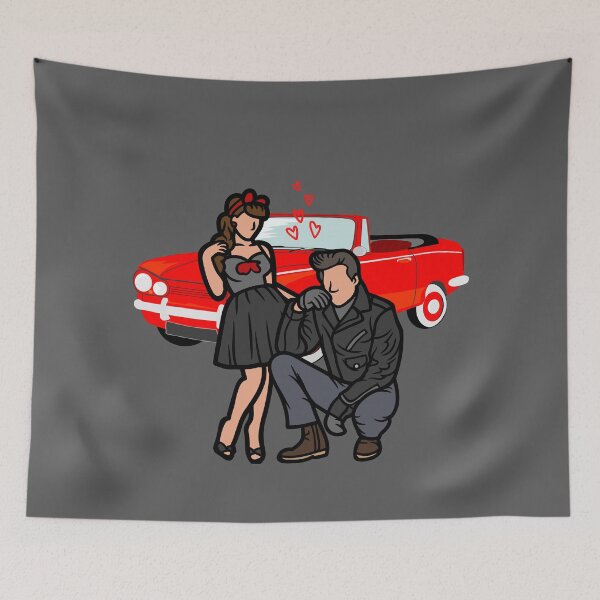 Item preview, Retro Rockabilly couple and vintage car designed and sold by MamaNeeaDesigns.