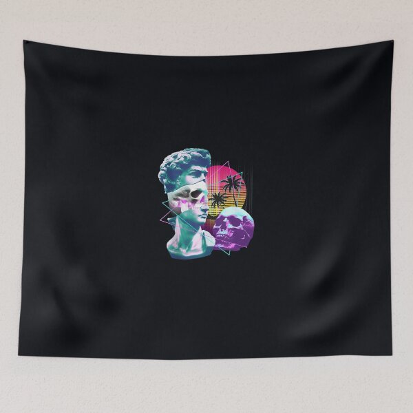 Item preview, Vaporwave David Bust Statue with Skulls & Palm Tree Art designed and sold by DeannaMarks.