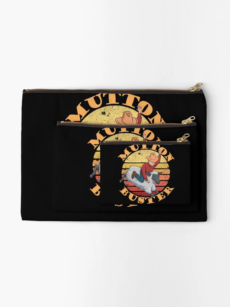 Thumbnail 2 of 4, Zipper Pouch, Mutton Buster Retro Rodeo State Fair Kids Sheep Riding Gear designed and sold by DynamicDesign.