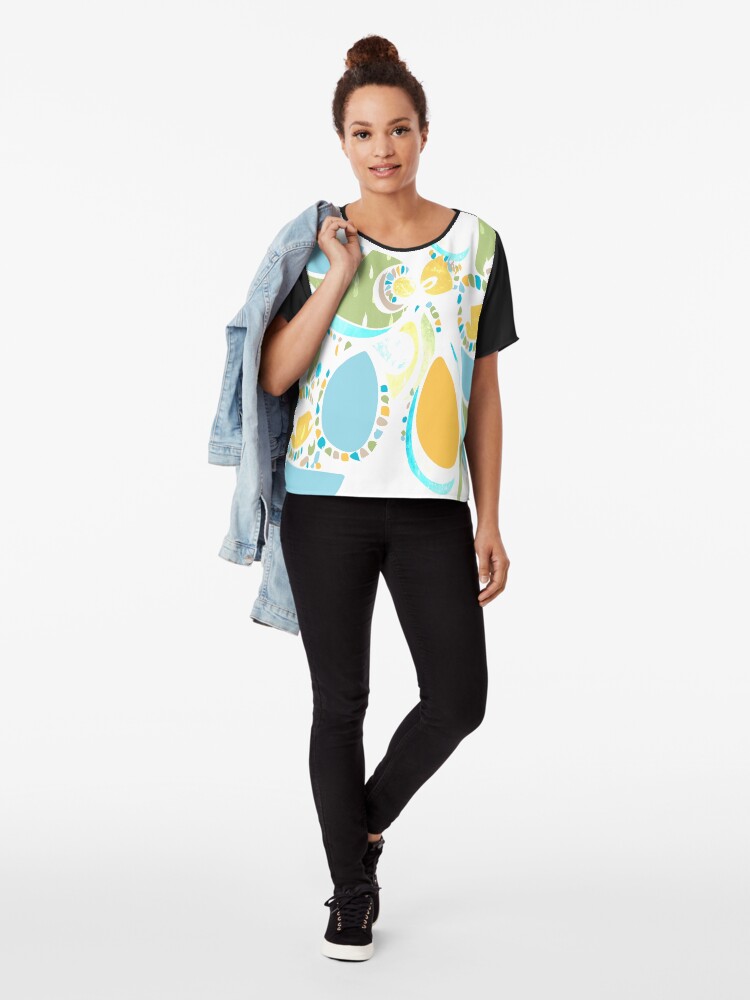 Alternate view of Tropical Bird Abstract Pattern Chiffon Top