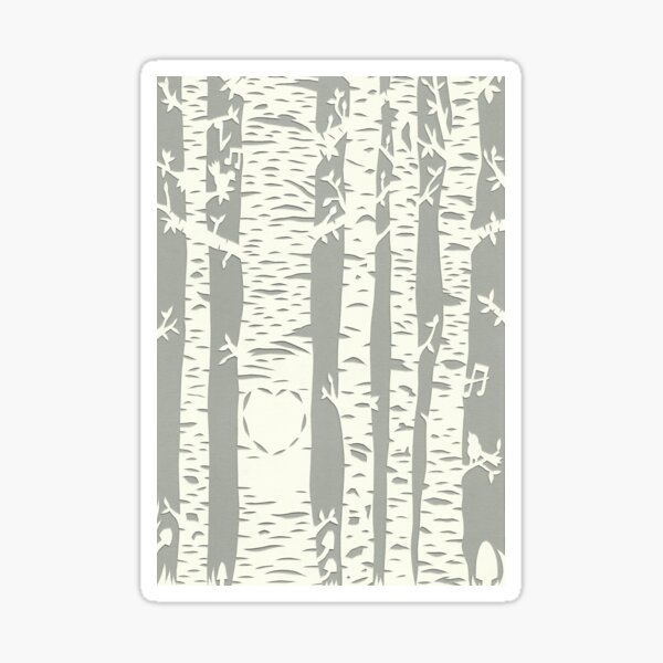 Birch Tree With Carved Heart and Song Birds Sticker