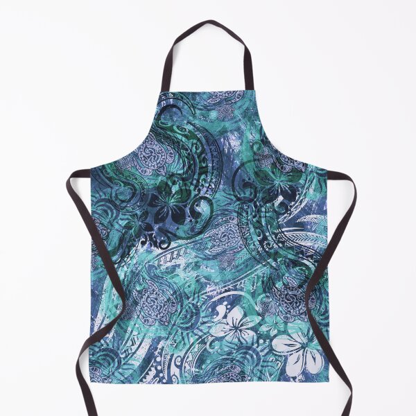 Aperçu de l'œuvre Hawaïen - Polynésien peint Grunge Aqua Blue Tribal Abstract créée et vendue par sunnthreads.