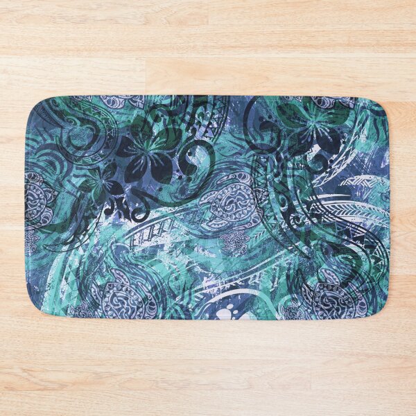 Aperçu de l'œuvre Hawaïen - Polynésien peint Grunge Aqua Blue Tribal Abstract créée et vendue par sunnthreads.
