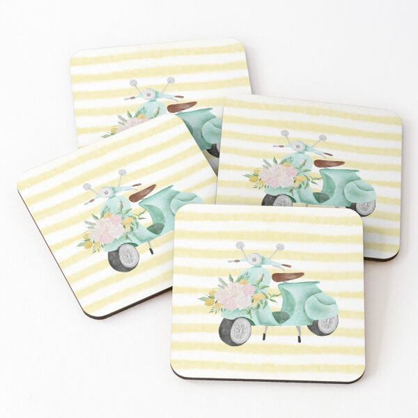 Item preview, Summer Yellow & Floral Stripe With Scooter From The Nassau Bahamas Collection designed and sold by twigandmeadow.