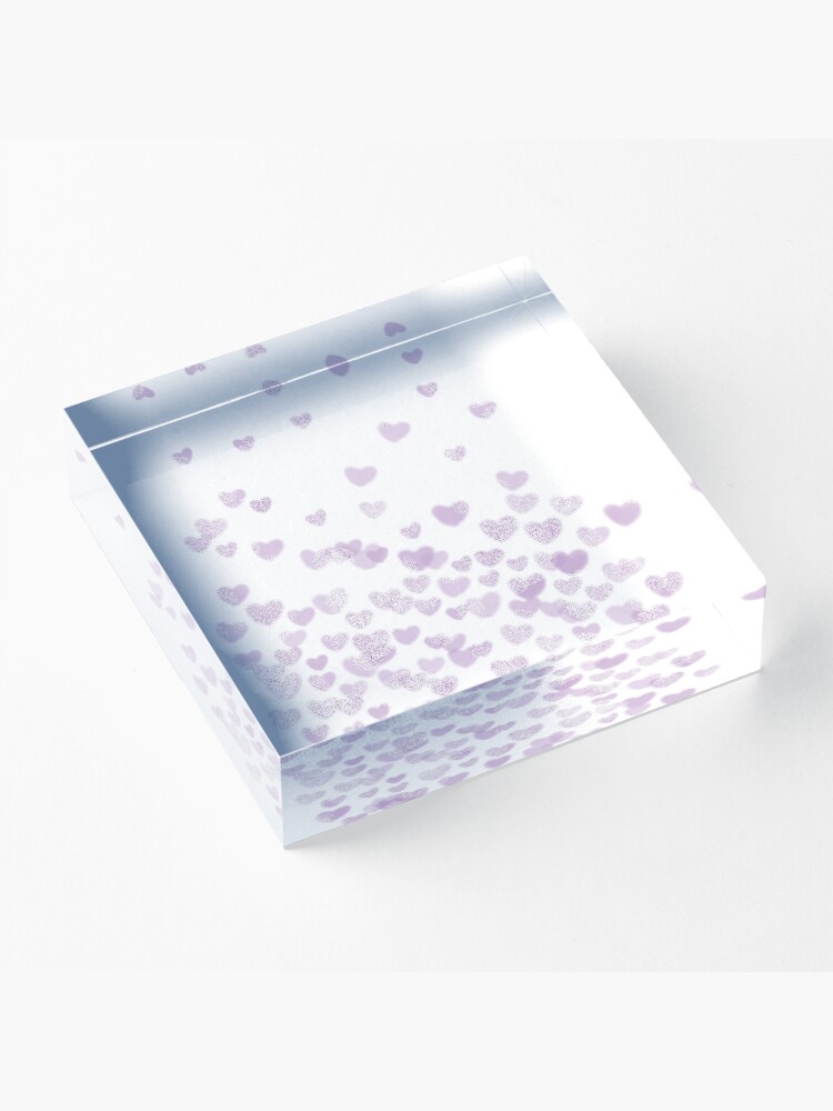 Alternate view of Hearts falling painted pastels purple heart pattern minimal art print nursery baby art by CharlotteWinter Acrylic Block