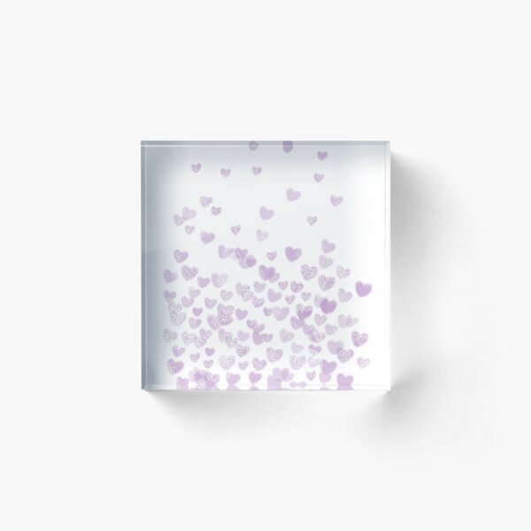 Hearts falling painted pastels purple heart pattern minimal art print nursery baby art by CharlotteWinter Acrylic Block