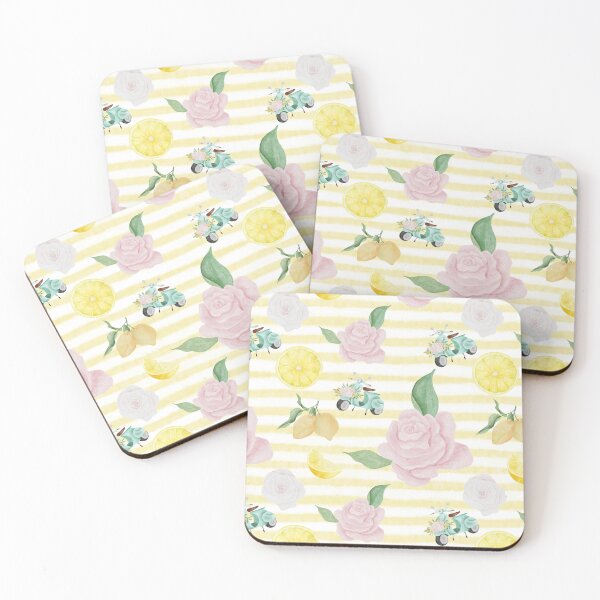Item preview, Sweet Summer Lemons and Magnolias Italian Vacation Almalfi Coast Yellow Stripe Scooter Print designed and sold by twigandmeadow.
