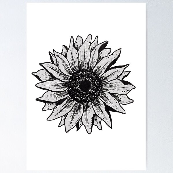 Black and White Sunflower Tattoo Design